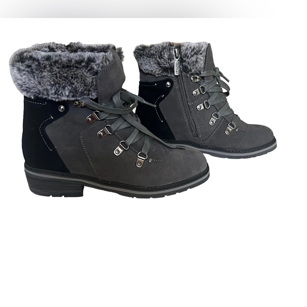 Aqua College Valentina Gray & Black Suede Faux-Fur Waterproof Boots Women Size 6